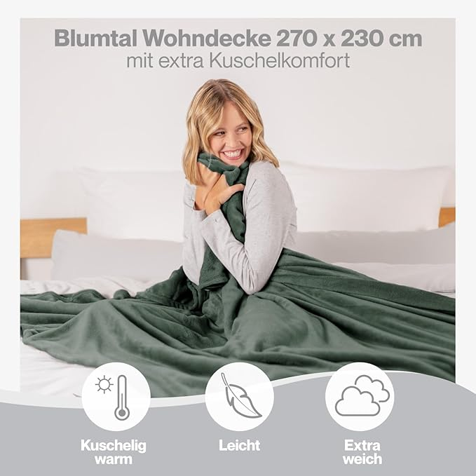 Pătură pufoasă Blumtal din fleece 270 x 230 cm, certificată Oeko-Tex, pătură pentru sufragerie 270 x 230 cm, pătură pufoasă XXL, verde 270 x 230 cm, pătură moale și pufoasă, pătură pentru sufragerie, verde Pătură pufoasă Blumtal din fleece 270 x 230 cm, certificată Oeko-Tex, pătură pentru sufragerie 270 x 230 cm, pătură pufoasă XXL, verde 270 x 230 cm, pătură moale și pufoasă, pătură pentru sufragerie, verde