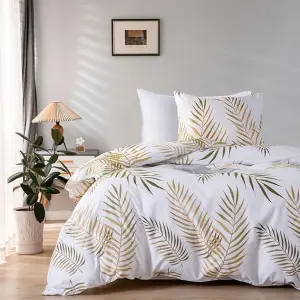 Lichidari de stoc produse ieftine,retururi si resigilate Amazon atent selectate si verificate!unChilipir este un magazin online de tip Outlet online cu reduceri si oferte 59 Set de lenjerie de pat cu fermoar, model tropical cu frunze de palmier, auriu și alb - Husă de pilotă pentru adulți, 140 x 200 cm, cu față de pernă, 65 x 65 cm