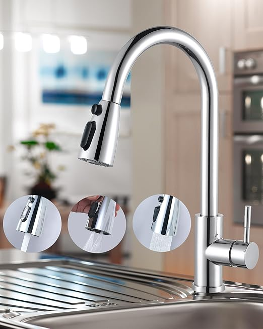 Baterie bucătărie extensibilă Arcora cu jet reglabil și pivotare 360° 1 Baterie de bucătărie ARCORA, extensibilă, cu presiune înaltă, robinet de bucătărie pivotant la 360°, robinet mixer din oțel inoxidabil, cu cartuș ceramic, etanș, 3 tipuri de jet, cromat