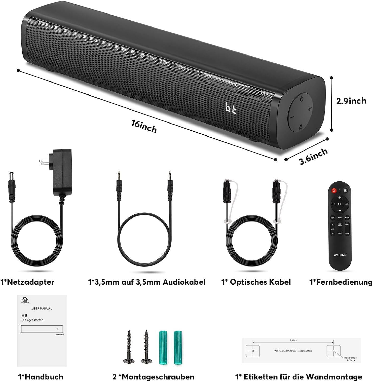 Bară de sunet Wohome soundbar cu 2.1 canale pentru dispozitive TV, bară de sunet Bluetooth pentru PC de 16 inch, difuzor TV cu conexiune Bluetooth/optică/AUX/USB pentru PC/jocuri/proiectoare/desktop/laptop Bară de sunet Wohome soundbar cu 2.1 canale pentru dispozitive TV, bară de sunet Bluetooth pentru PC de 16 inch, difuzor TV cu conexiune Bluetooth/optică/AUX/USB pentru PC/jocuri/proiectoare/desktop/laptop