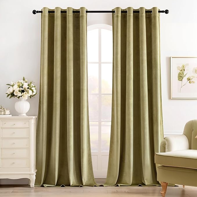 Perdele catifea verde MIULEE – blocare soare și termice 140x245 1 Perdele din catifea verde iarba pentru dormitor, set de 2 panouri, perdele tip cădere de 245cm, perdea din catifea moale și elegantă pentru decorul casei, perdea termică cu ochiuri, blocare a soarelui, 140×245
