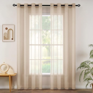 Perdea transparentă din voal cu ochiuri, transparentă, transparentă, aerisită, decorativă, pentru dormitor, living, 140 x 225 cm (l x î), set de 2,