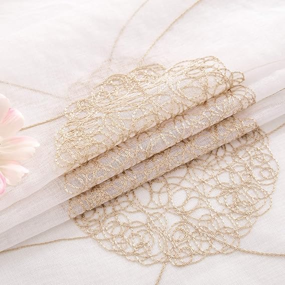 Perdele transparente cu broderie, design floral, perdea pentru fereastră cu inele, semi-voile, draperii cu ochiuri, tratamente pentru ferestre pentru sufragerie, dormitor, 2 panouri, 140x145 lungime, auriu Perdele transparente cu broderie, design floral, perdea pentru fereastră cu inele, semi-voile, draperii cu ochiuri, tratamente pentru ferestre pentru sufragerie, dormitor, 2 panouri, 140x145 lungime, auriu