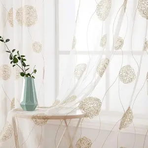 Lichidari de stoc produse ieftine,retururi si resigilate Amazon atent selectate si verificate!unChilipir este un magazin online de tip Outlet online cu reduceri si oferte 58 Perdele transparente cu broderie, design floral, perdea pentru fereastră cu inele, semi-voile, draperii cu ochiuri, tratamente pentru ferestre pentru sufragerie, dormitor, 2 panouri, 140x145 lungime, auriu