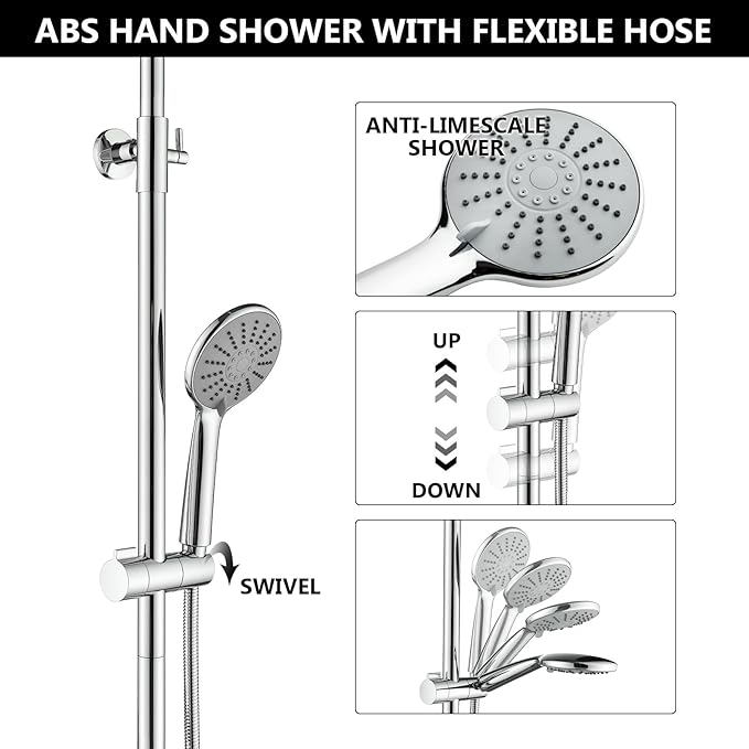 Coloana de dus cu termostar Kelleria cromata para fixa si mobila blocare de siguranță la 38 °C, baterie de duș Coloana de dus cu termostar Kelleria cromata para fixa si mobila blocare de siguranță la 38 °C, baterie de duș
