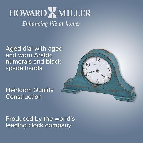 Ceas de șemineu vintage din lemn Howard Miller Tamson 635-181 Finisaj albastru-turcoaz uzat, Design vintage din lemn, Bază din pâslă, Cifre arabe uzate, Ceas de șemineu vintage din lemn Howard Miller Tamson 635-181 Finisaj albastru-turcoaz uzat, Design vintage din lemn, Bază din pâslă, Cifre arabe uzate,