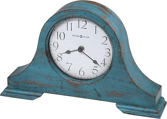 Ceas șemineu vintage Howard Miller – Durabilitate și design rustic 1 Ceas de șemineu vintage din lemn Howard Miller Tamson 635-181 Finisaj albastru-turcoaz uzat, Design vintage din lemn, Bază din pâslă, Cifre arabe uzate,