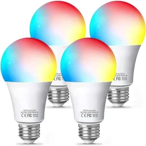 Bec inteligent Alexa Fitop E27, lampă LED WLAN compatibilă cu Alexa/Google Home, 9 W, intensitate reglabilă, alb cald/alb rece și bec multicolor, control prin aplicație, nu necesită hub, pachet de 4 [Clasa energetică F]