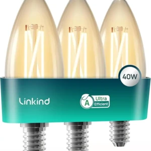 Bec LED Linkind E14, Clasa A SES, 2.2W = 40W, Alb cald 2700K, 470lm, Bec cu filament vintage transparent C35/B35 cu filament Edison mic, Nedimabil, Pachet de 3 [Clasa energetică A]