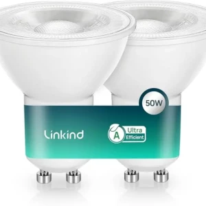 Becuri LED GU10 ultra-eficiente Linkind, 2W 360Lm 4000K Alb neutru, Clasa de eficiență energetică A, înlocuiește spotul halogen de 50W pentru baie și bucătărie, unghi de fascicul îngust de 36°, nedimabile, pachet de 2 [Clasa energetică A]
