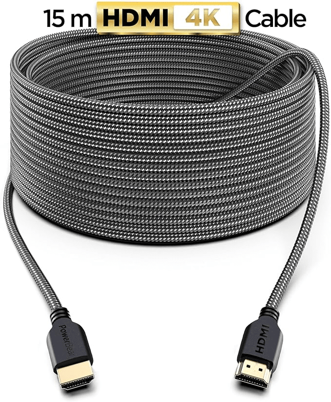 Cablu HDMI 4K PowerBear 15m cu conectori aurii și împletitură nailon 1 Cablu HDMI PowerBear 4K 15m | Conectori placați cu aur și împletiți din nailon de mare viteză, 4K la 60Hz, Ultra HD, 2K, 1080P, compatibilitate ARC și CL3 | pentru laptop și altele