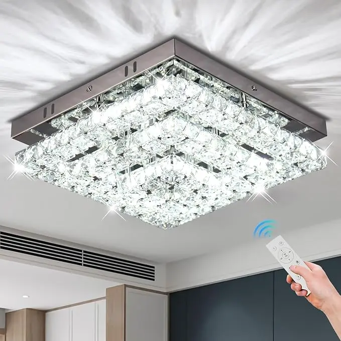 Candelabru cristal 30cm cu LED și telecomandă Cainjiazh 1 Candelabru de lux cu cristal lustra living tavan led si telecomanda