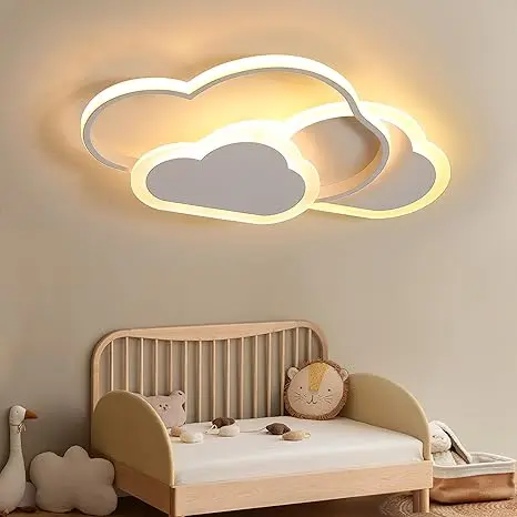 Lampă tavan bebeluși cu lumină caldă LED 32W YUEEU 1 Lampă de tavan norisor 32w 3 lumini reglabile 42 cm camera bebelusului