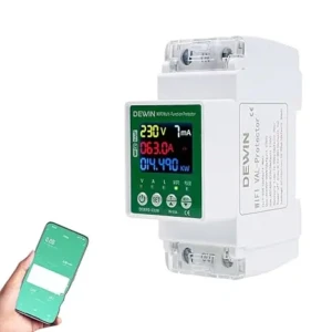 Contor electric inteligent DEWIN Tuya Wi-Fi cu protecție la scurgeri, protecție la supratensiune și subtensiune, 63A AC 230V