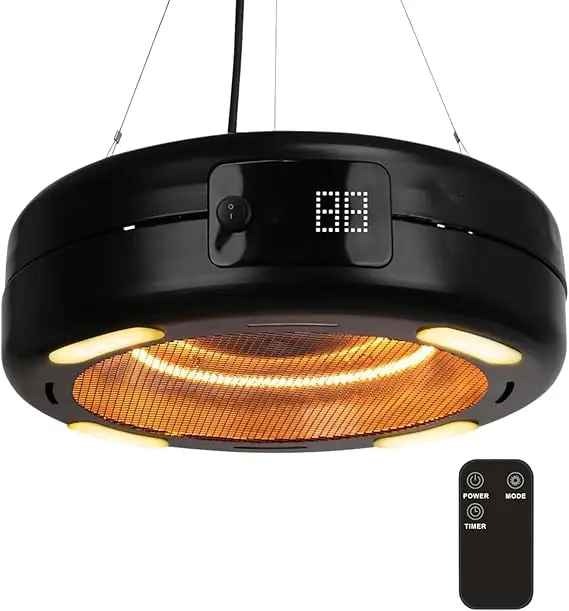 Încălzitor terasă suspendat 1500W cu tub carbon și iluminare LED 1 Incălzitor de terasă suspendat 1500W cu tub din carbon și iluminare