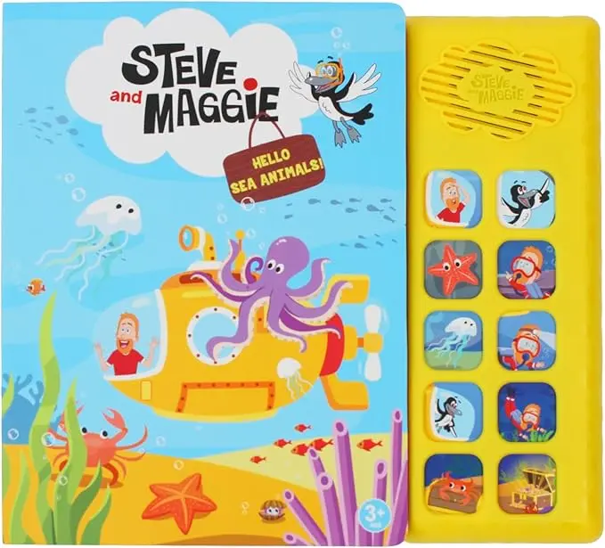 Carte cu sunete Steve & Maggie – Joacă și dezvoltare muzicală bebe 1 Carte cu sunete cu 10 butoane Steve și Maggie Sing-Alongs Jucării cu dinozauri Jucării de învățare și educație Cărți interactive pentru bebeluși 3-8 ani