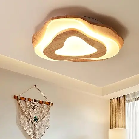 Plafonieră LED lemn 35W – iluminare eficientă pentru living 1 Plafoniera led din lemn, 35W, încastrate, pentru living lampă de tavan LED cu nori din lemn, iluminat rotund modern pentru tavan, living, dormitor și birou, Ø 45cm