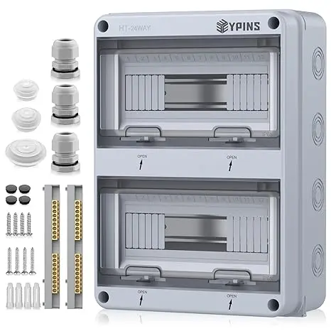 Cutie distribuție 24 module EYPINS – soluție practică și durabilă 1 Cutie de distribuție expusă EYPINS, cu un rând de distribuitoare expuse cu 24 de module