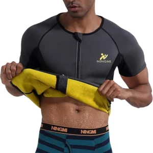 Tricou fitness barbati neopren de slabit,eliminare transpiratie NINGMI Costum de antrenament pentru bărbați, din neopren, pentru saună, fitness, talie, model sport