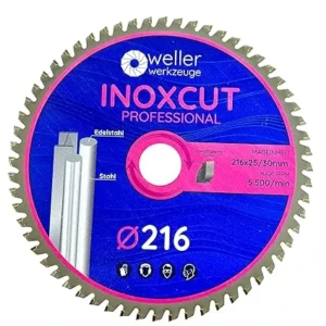 Lamă de ferăstrău circular WELLERWERKZEUGE I Professional Inoxcut 216 x 30 mm, ferăstrău circular pentru oțel, oțel inoxidabil și metale neferoase