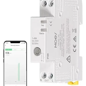 Siguranta inteligenta WiFi Releu inteligent MOES, întrerupător de circuit, pe șină DIN - V0 ignifug, monitorizare energie, telecomandă/
