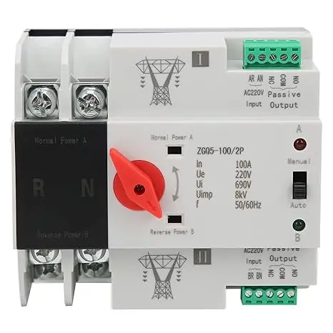 Comutator de transfer automat 2P 220V – Control fiabil și rapid 1 Comutator de transfer automat,ATS,circuit cu alimentare dublă 2P 220V