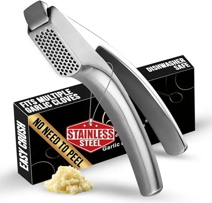 Presă usturoi inox cu mâner detașabil – utilitate zilnică Gourmet Ușor 1 Presă de usturoi premium din oțel inoxidabil, fără curățare cu maner cu mâner detașabil pentru tocare fină - Instrument de tocat usturoi premium, rezistent la rugină,