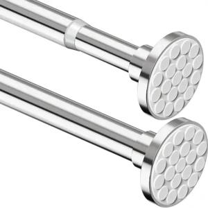Bara pentru perdea, argintie, tijă telescopică extensibilă, fără găurire, șină pentru perdea de duș extra groasă, șină telescopică pentru haine pentru baie, dormitor (85-220 cm, Φ32 mm)