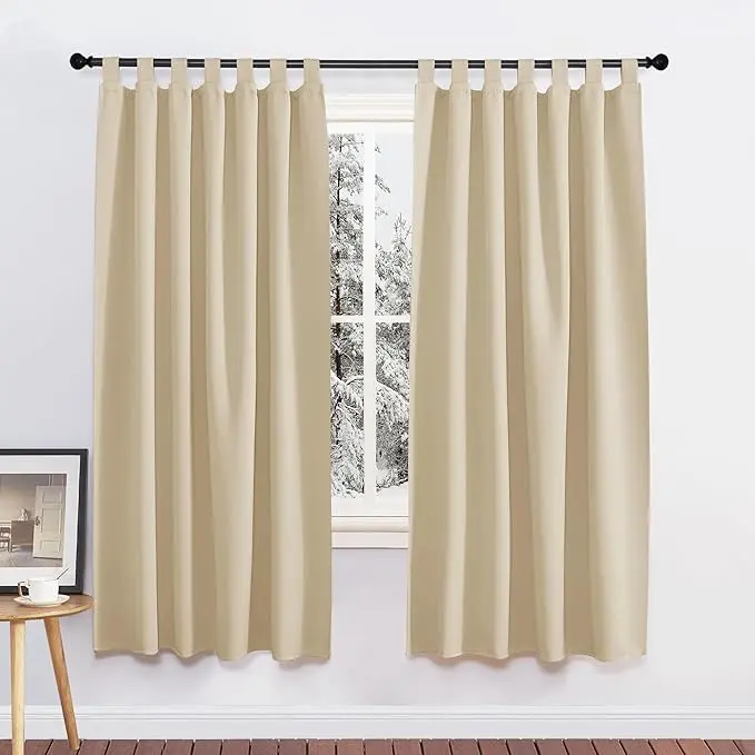 Perdele opace 140x175cm – Izolare termică eficientă bej 1 Perdele opace, cu ochiuri și bucle, izolatoare termice, potrivite pentru sufragerie, dormitor, 2 bucăți, 140x175cm, bej Biscotti
