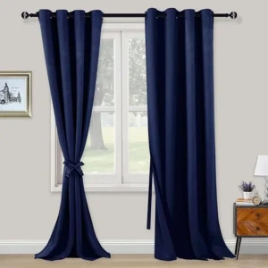 Set de 2 perdele opace cu legături, perdele cu ochiuri și legături, perdele opace pentru dormitor, living, birou, 260 x 140 cm, albastru