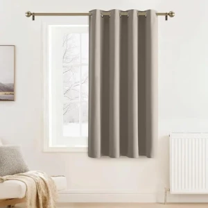 Draperie opacă termoizolantă cu ochiuri, decorațiune pentru ferestre scurte, blochează soarele, frigul și căldura, 140 cm lățime x 145 cm înălțime, nisip, 1 panou
