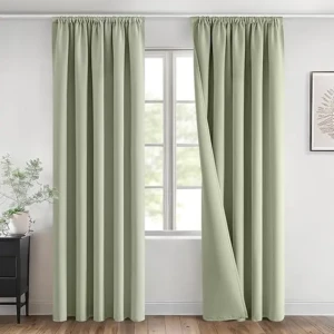 Perdea opacă 225x140,verde salvie,Set de 2 perdele termice,living,anti-frig