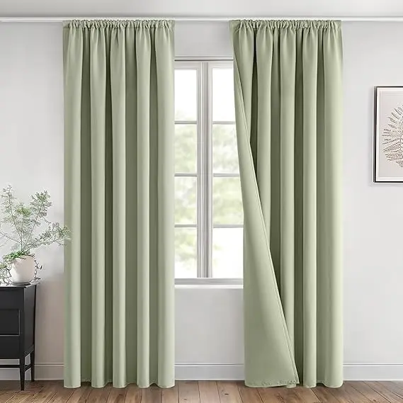 Perdele rejansa MIULEE 225x140 verde salvie – Izolare termică eficientă 1 Perdea opacă 225x140,verde salvie,Set de 2 perdele termice,living,anti-frig
