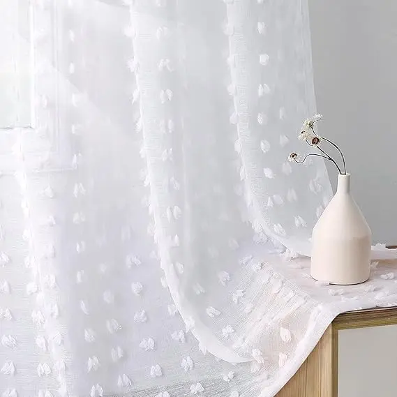 Perdele voal alb Joywell 138x140cm – luminozitate și intimitate 1 Perdele pentru sufragerie,perdele din voal cu pompoane, semitransparente, scurte, cu ochiuri, aspect de in, pentru dormitor, camera copiilor, alb, 138 x 140 cm, set de 2