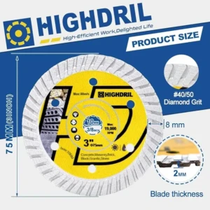 Disc diamantat de tăiere granuit,beton, 75 mm SET doua bucati Disc rotativ pentru polizor unghiular uscat/umed pentru tăierea granitului