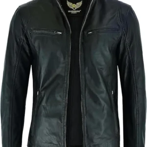 Geaca Moto,marimea M,geaca piele oaie,Leatherick Peremium ,jachetă neagră stil Hooper,piele naturala