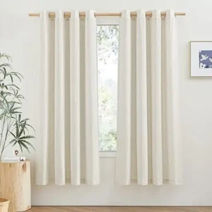 Perdele din in natural, 140 cm lățime x 160 cm înălțime, semitransparentă pentru protejarea intimității, decor modern pentru bucătărie, perdea scurtă, 2 bucăți, bej