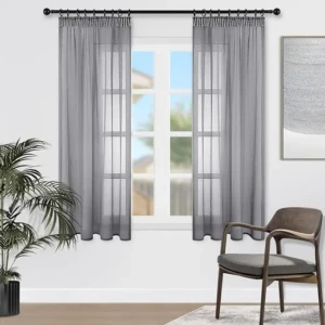 Perdele voal semitransparent,Topfinel cu bandă cu volane, perdele gri, voal semitransparent, living, moderne, 140 x 160 cm (l x î), dormitor, fereastră, perdele