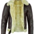 Cojoc din piele naturală de OAIE bărbătesc Leatherick, maro,marimea 2XL stil shearling, bomber vintage, model aviator