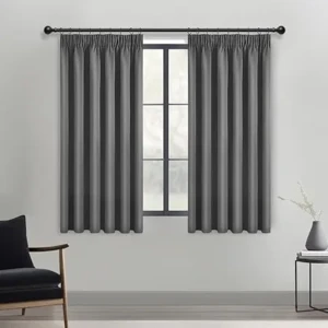Perdele opace gri pentru camera copiilor, 140 cm lățime x 175 cm lungime, cu curea tip buclă, set de 2 piese pentru living, dormitor, bucătărie și cameră pentru copii