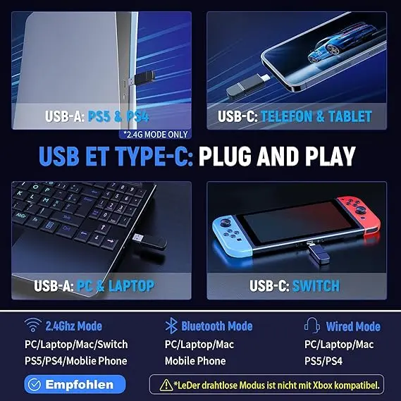 Casti de gaming wireless , Tatybo , PS5/PS4/PC/Switch, 2.4 GHz și Bluetooth Casti de gaming wireless , Tatybo , PS5/PS4/PC/Switch, 2.4 GHz și Bluetooth
