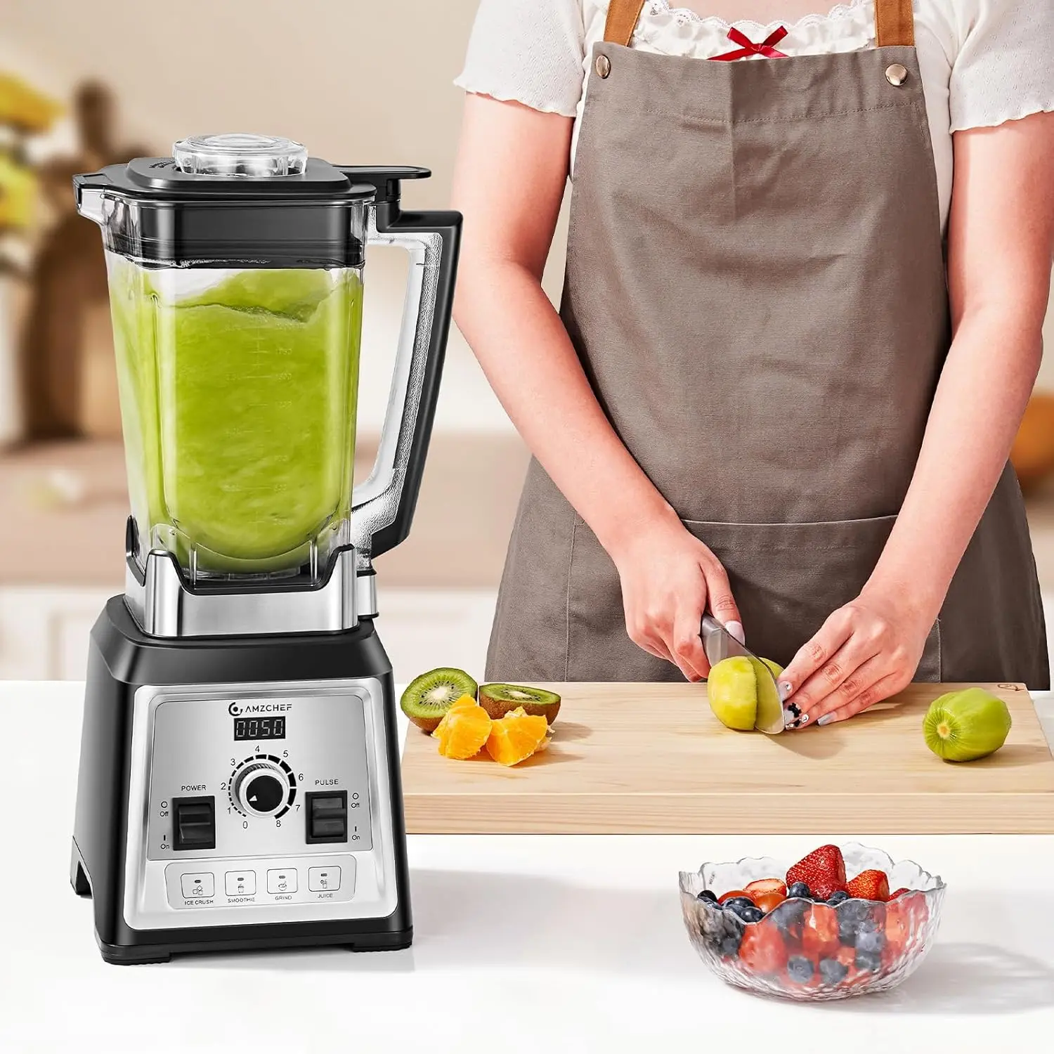 Blender smoothie ,2000W 6 lame 8 viteve 2L Amzchef 4 programe gheata Blender smoothie ,2000W 6 lame 8 viteve 2L Amzchef 4 programe gheata