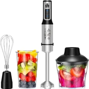 Lichidari de stoc produse ieftine,retururi si resigilate Amazon atent selectate si verificate!unChilipir este un magazin online de tip Outlet online cu reduceri si oferte 3 Blender vertical de mână ForMe 1200W, blender de mână 4 în 1 din oțel inoxidabil cu 2 viteze și funcție Turbo, blender de 600 ml, bol tocător, pahar și tel de 800 ml, pentru smoothie-uri, supe, mâncare