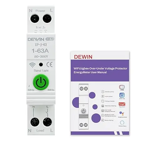 Întrerupător circuit WiFi 1P 63A DEWIN – Control inteligent și monitorizare 1 Întrerupător circuit WiFi 1P 63A – Control inteligent casă DEWIN