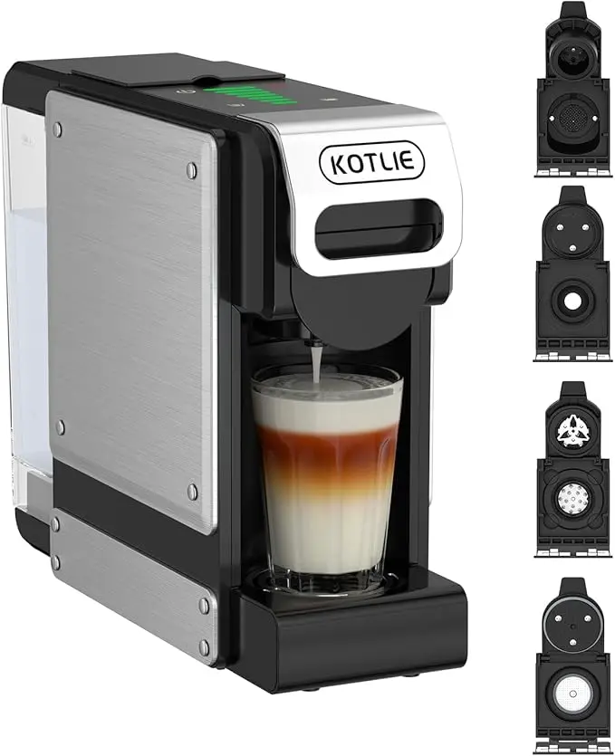 Espressor capsule KOTLIE 4 în 1 – Versatilitate și presiune 19 bari 1 Espressor cafea KOTLIE , espressor cu capsule 4 în 1 și cafea măcinata