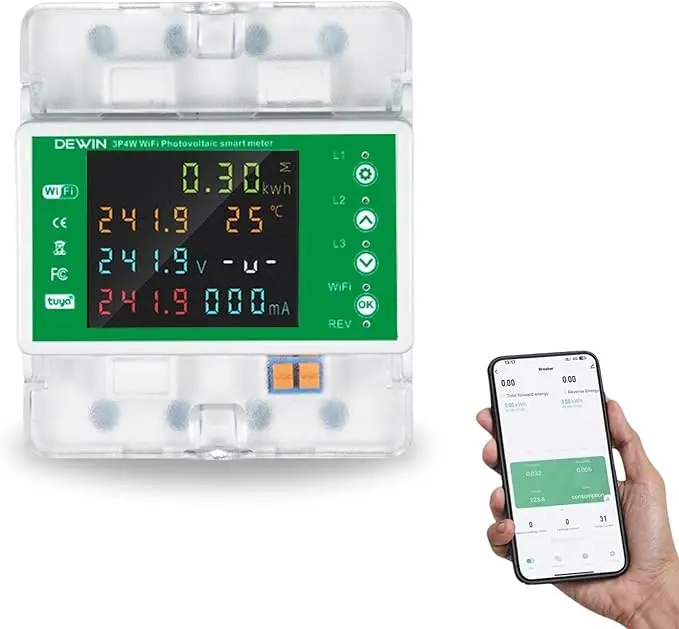 Contor WiFi trifazat DEWIN 380V/100A – Monitorizare consum precisă 1 contor WiFi trifazat DEWIN 100A 380VAC indicator de consum de energie