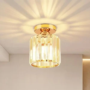 Lampă de tavan cu cristal ,auriu ALLOMN, lampă de tavan modernă cu cristal, montare semi-încastrată, candelabru LED cu cristal, potrivită pentru dormitor, sufragerie, hol, bucătărie, balcon, verandă, zonă de intrare [Clasa energetică G