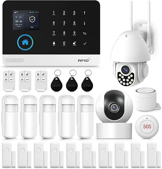 Sistem alarmă wireless XNY cu 2 camere 1080P – securitate fiabilă 1 Sistem de alarmă wireless XNY 4G și WLAN pentru casă cu 2 camere de supraveghere 1080P 2MP