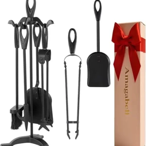 Accesorii șemineu negru 5 piese – durabilitate și funcționalitate 64 cm