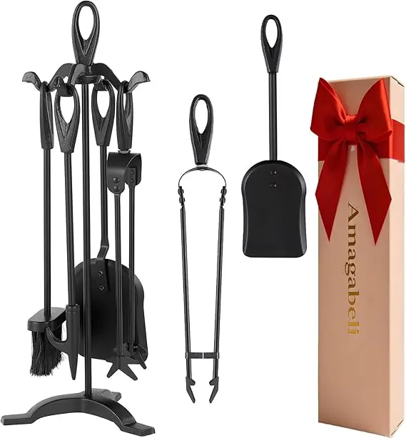 Accesorii șemineu negru 5 piese – durabilitate și organizare eficientă 1 Accesorii șemineu negru 5 piese – durabilitate și funcționalitate 64 cm